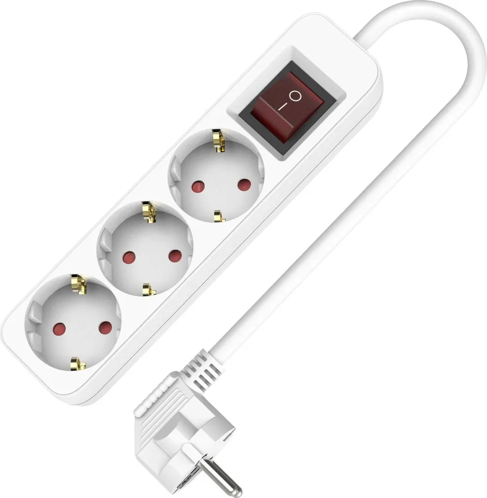 Ciabatta Elettrica Bianca 3 Prese Schuko per Elettrodomestici 3m 16A