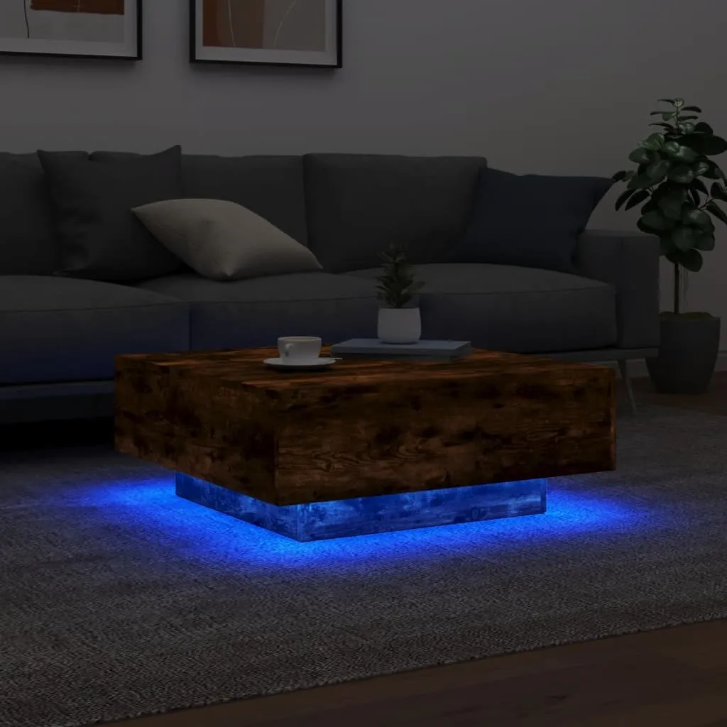 Tavolino Basso LED Rovere Fumé 80x80x31cm - Robusto e Moderno - 4