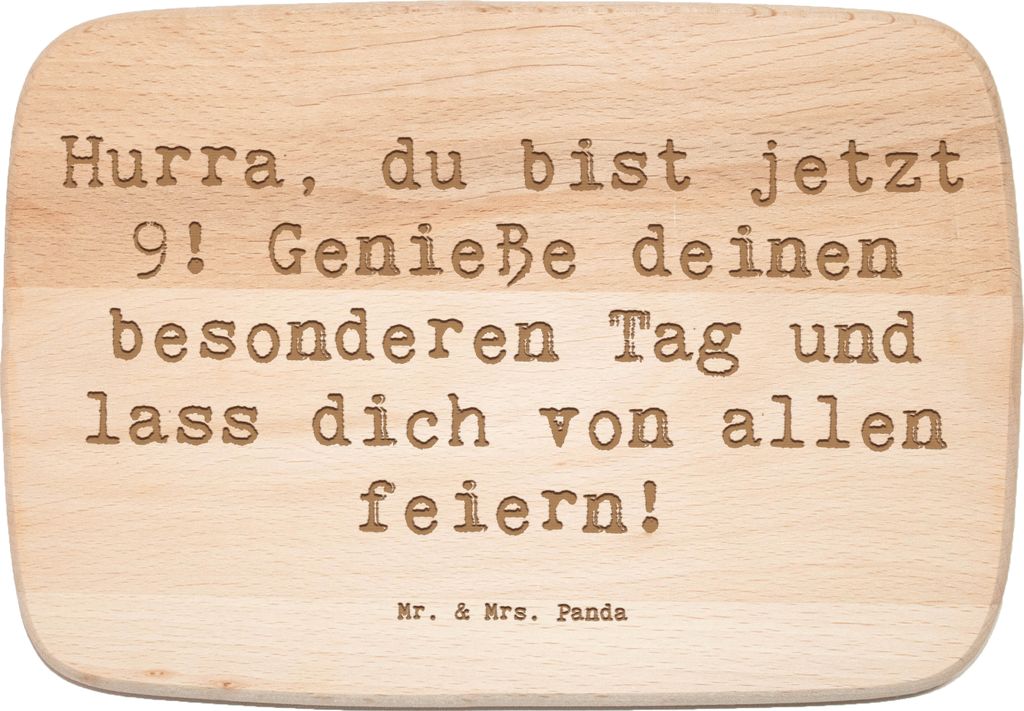 Mr. & Mrs. Panda Schneidebrett Spruch 9. Geburtstag Freude - Transparent - Geschenk, Rampenlicht, jausenbrett, Frühstücksbrettchen, Alter, Geburt...