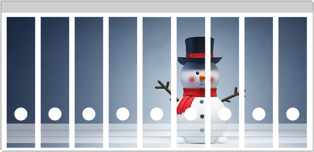 Wallario Ordnerrücken Sticker, selbstklebend für breite Ordner, 9 Stück, Motiv Winterstimmung - Frecher Schneemann mit Zylinder und rotem Schal