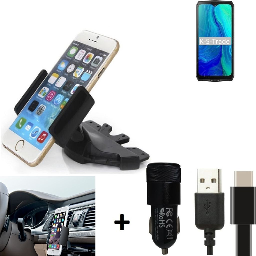 K-S-Trade CD Schlitz Handy-Halterung kompatibel mit Blackview BV9100 Autohalterung KFZ-Halter Radio Handy Halterung 360° drehbar CD-Schacht inkl.