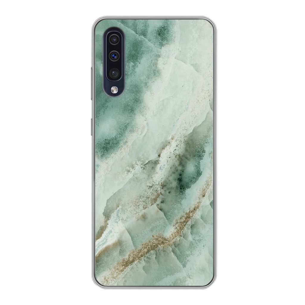 MuchoWow Handyhülle Schutzhülle Hülle für Samsung Galaxy A30s Naturstein - Grün - Chic Silikon Softcase Handy Hülle - Karteninhaber