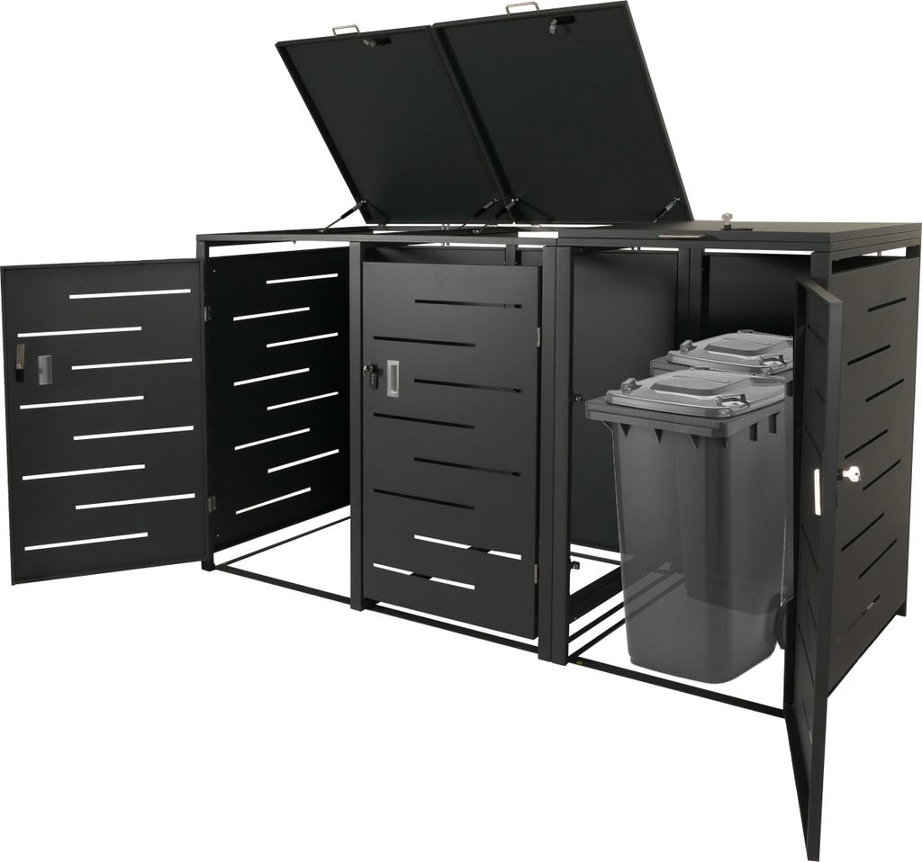 XL 3er-/6er-Mülltonnenverkleidung HWC-E83, Mülltonnenbox, erweiterbar 116x212x98cm anthrazit Stahl, 100kg