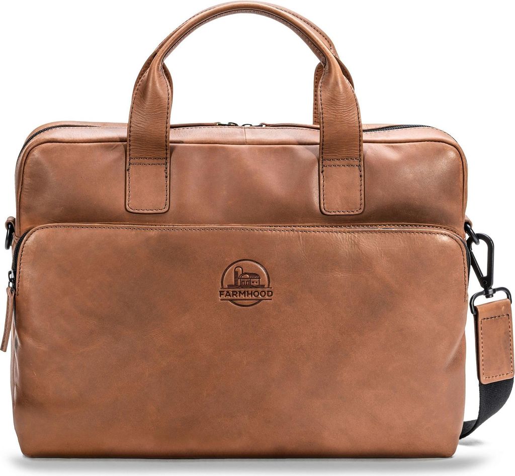 Farmhood Leder Businesstasche Umhängetasche mit Laptopfach Nashville Briefcase RV 1F Brown 2 braun
