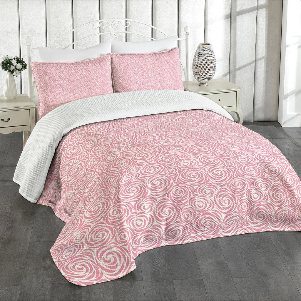 Set Copriletto ABAKUHAUS 220x220 Design Astratto Fiori Rosa