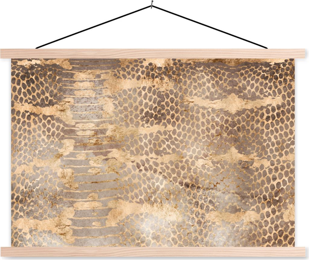 MuchoWow Textilposter Tiermuster - Gold - Schlange 120x80 cm mit holzfarbenen Rahmen - Aufhängeset