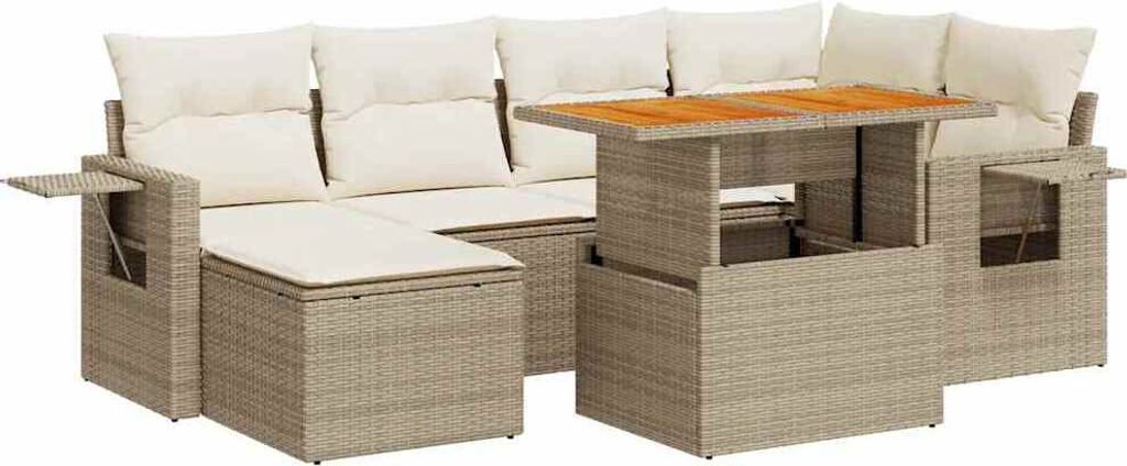 (Robust Möbel) 7-tlg. Garten-Lounge-Set - elegantes Design - Sitzgruppe/Gartengarnitur - mit Kissen Beige Poly Rattan - Terassenmöbel DEMöbe...