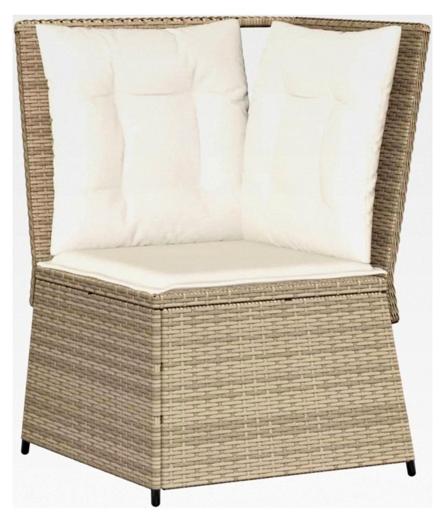 Ecksofa für den Garten, Mittelsofa mit Kissen, Modulares Loungesofa, Beige Poly Rattan