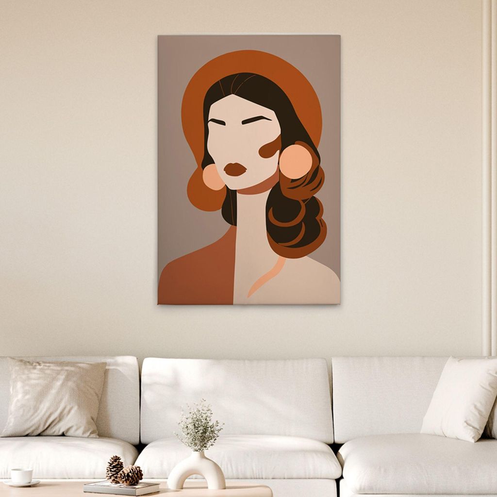 TADESSI Leinwandbild Frau Abstrakt - Wandbild 80 x 120 cm - Kunstdruck auf Leinwand in Braun Grau - M1-No.51707