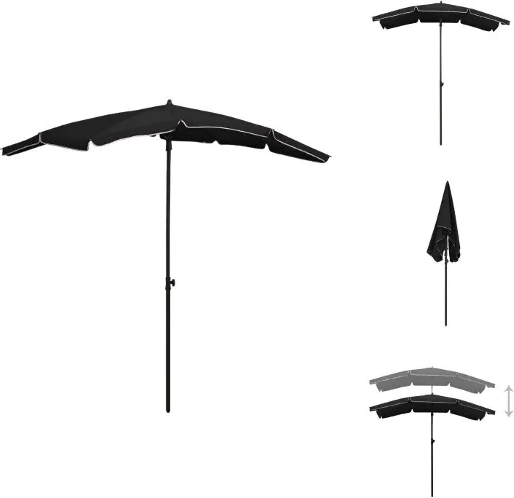 Parasol de balcon rectangulaire 200x130 cm Noir avec mât central robuste