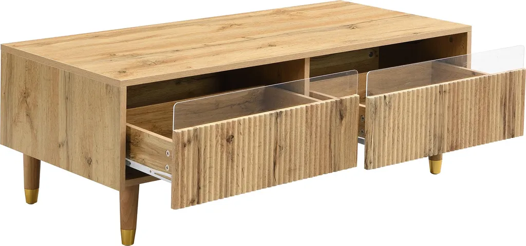 Meuble TV OKWISH avec Table Basse LED en Bois MDF Doré et Marron Chic