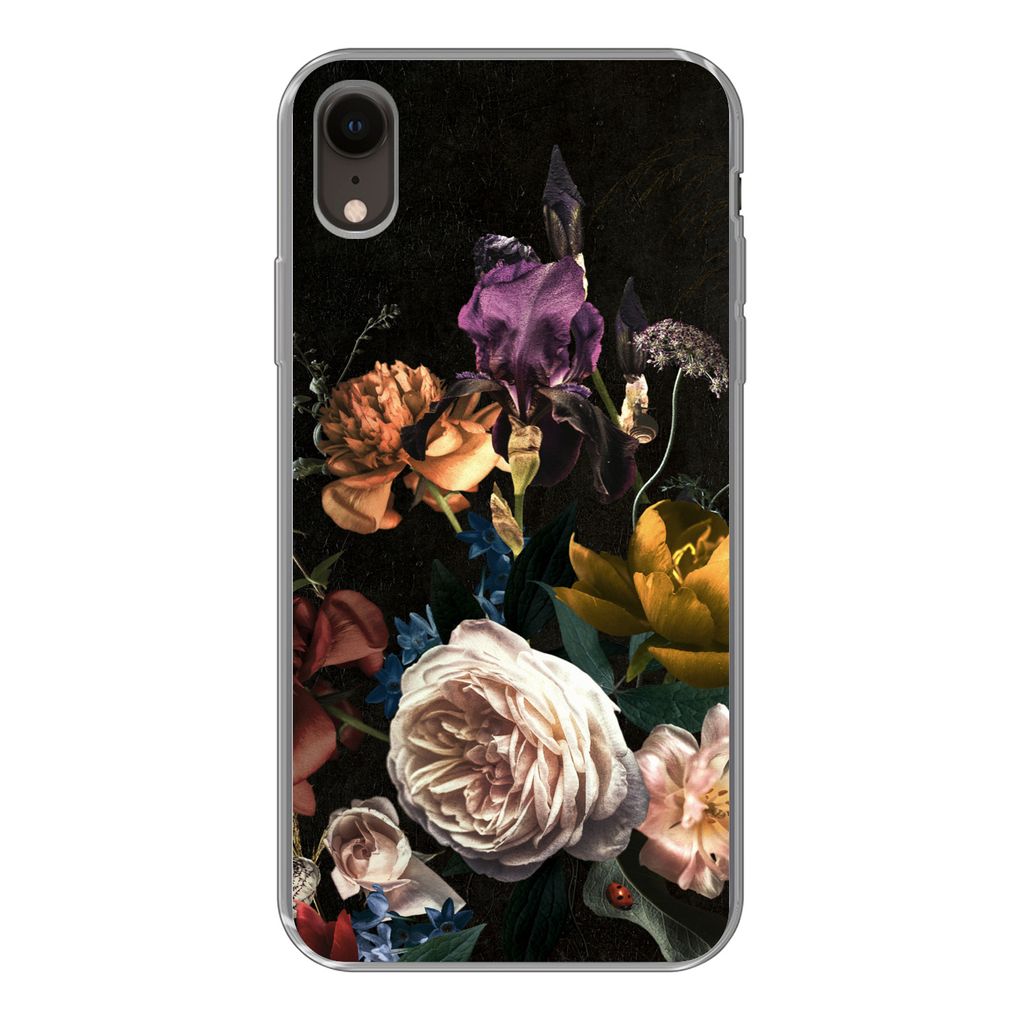 MuchoWow Handyhülle Schutzhülle Hülle für iPhone XR Blumen - Rosen - Muster Silikon Softcase Handy Hülle - Schutzdeckel
