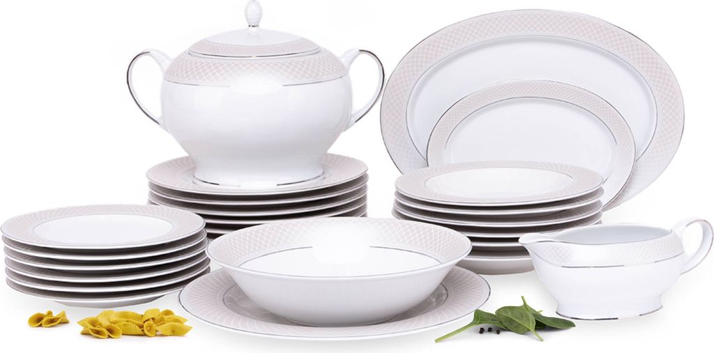 Konsimo Abendessenservice für 6 Personen (24 Artikel) "SCANIA", Weiß, Porzellan, Elegant, 27 cm / 23 cm / 21 cm / 31 cm / 25 cm / 36 cm/ 24 cm / ...