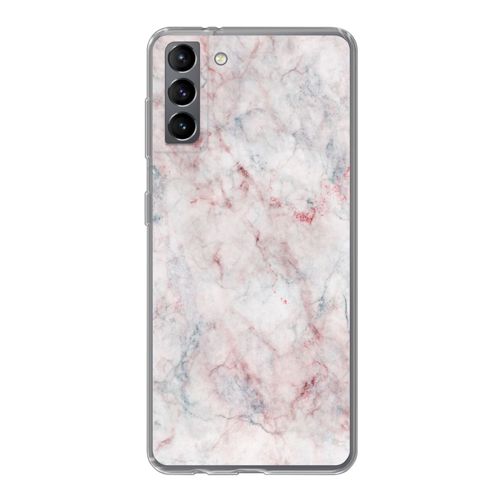 MuchoWow Handyhülle Schutzhülle Hülle für Samsung Galaxy S21 Plus Marmor - Rot - Naturstein Silikon Softcase Handy Hülle - Handy-Tasche