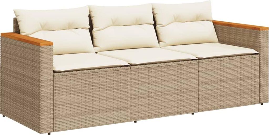 vidaXL Gartensofa mit Kissen 3-Sitzer Beige Poly Rattan Produktbild 
