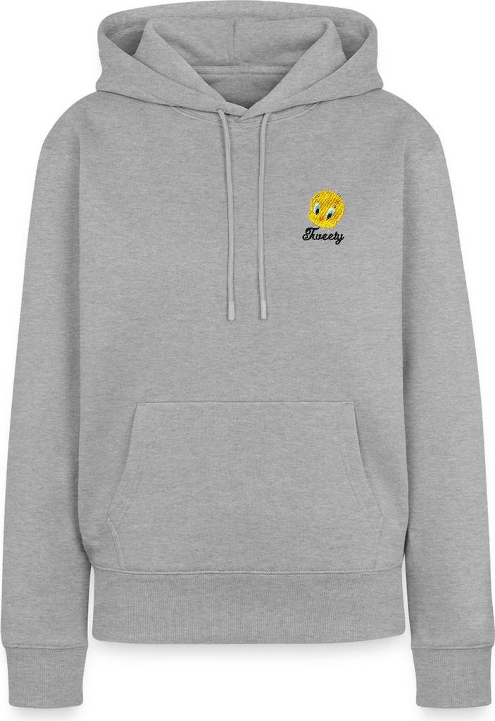 Spreadshirt Looney Tunes Tweety Porträt Stick Damen Premium Hoodie, XS, Grau meliert