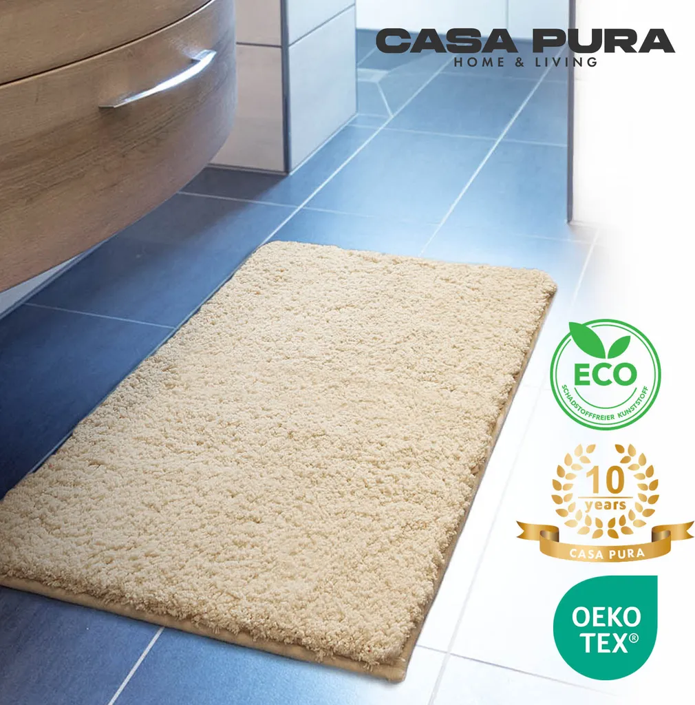Tappeto Da Bagno Beige Morbido 50x60 Cm - Certificato Oeko-Tex 100, Lavabile In Lavatrice E Asciugatura Rapida