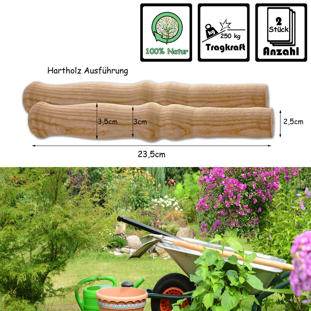 BigDean 2 XXL Holzgriffe für Schiebkarre/Schubkarre ca. 23,5 cm lang 2,5 cm Durchmesser- Hochwertig, flexibel, bereichernd - Ideal für Jede Schub...