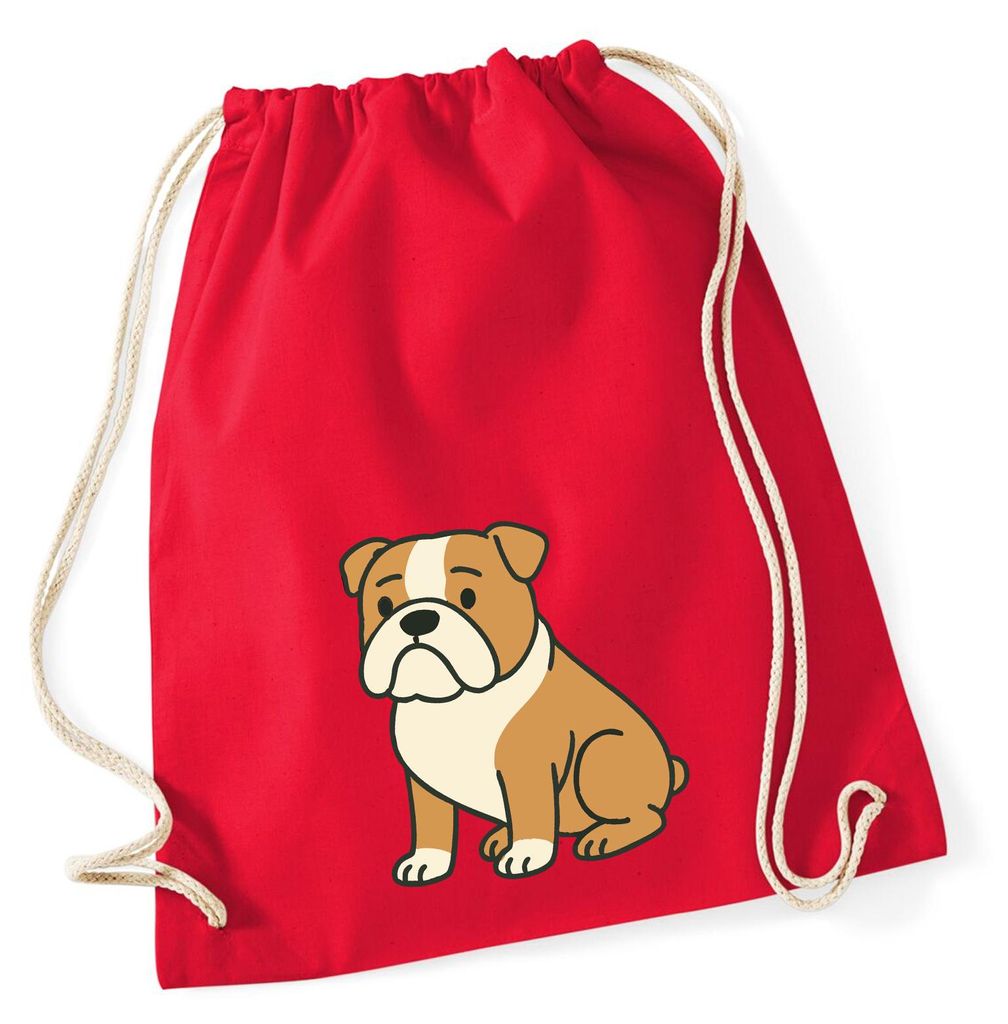 Huuraa Turnbeutel English Bulldog Comic Bully 12 Liter Classic Red Baumwolle Rucksack Geschenkidee