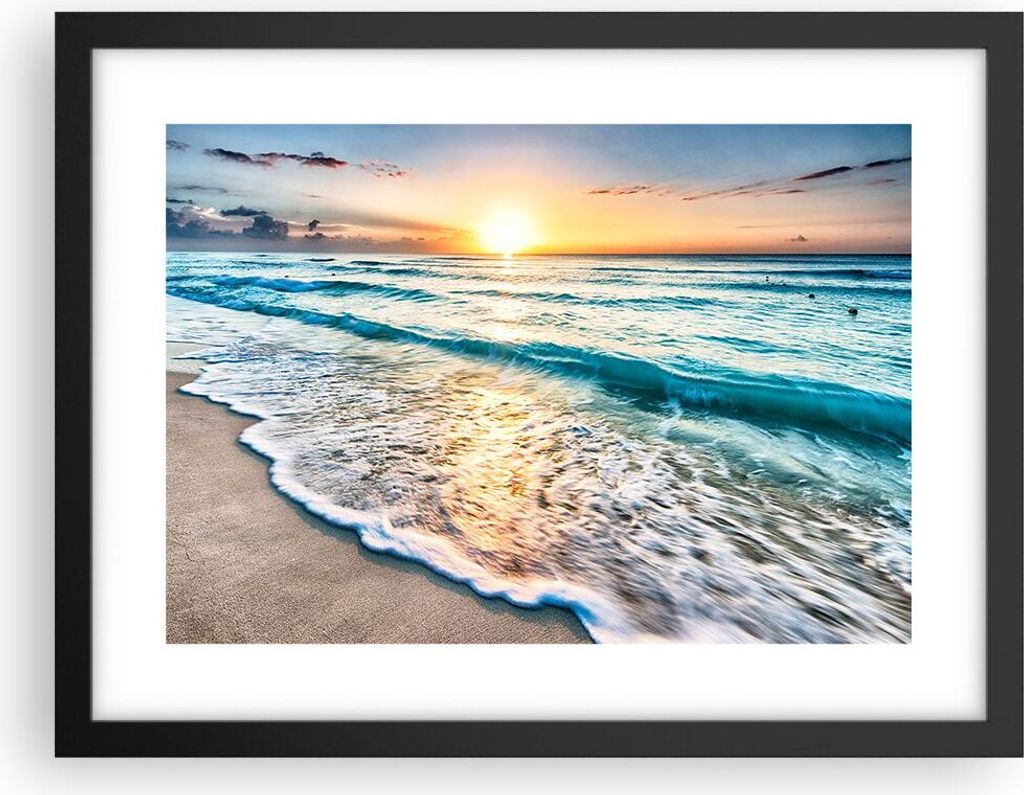 Gerahmtes Poster - Schwarzer Rahmen - Meer Welle Strand - 40x30 cm - Wand Bild - Wanddeko - Wandbilder - Kunstposter - Wandposter - Bilderrahmen - ...