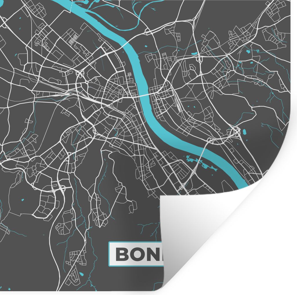 MuchoWow Wandtattoo Wandsticker Wandaufkleber Stadtplan - Deutschland - Blau - Bonn - Karte 50x50 cm Selbstklebend und Repositionierbar - Selbstk...