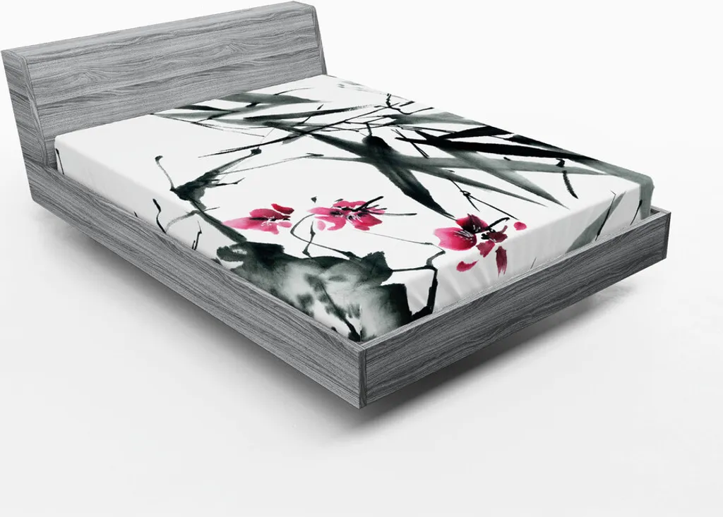 Drap-housse 180x200 ABAKUHAUS Vert et Pourpre - Motif Tribal Japonais Chic