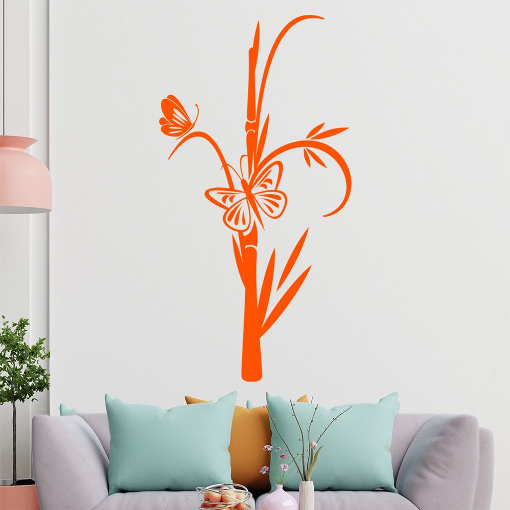 Schmetterlinge auf Bambus Wandtattoo in 6 Größen - Wandaufkleber Wall Sticker - Dekoration, Küche, Wohnzimmer, Schlafzimmer, Badezimmer