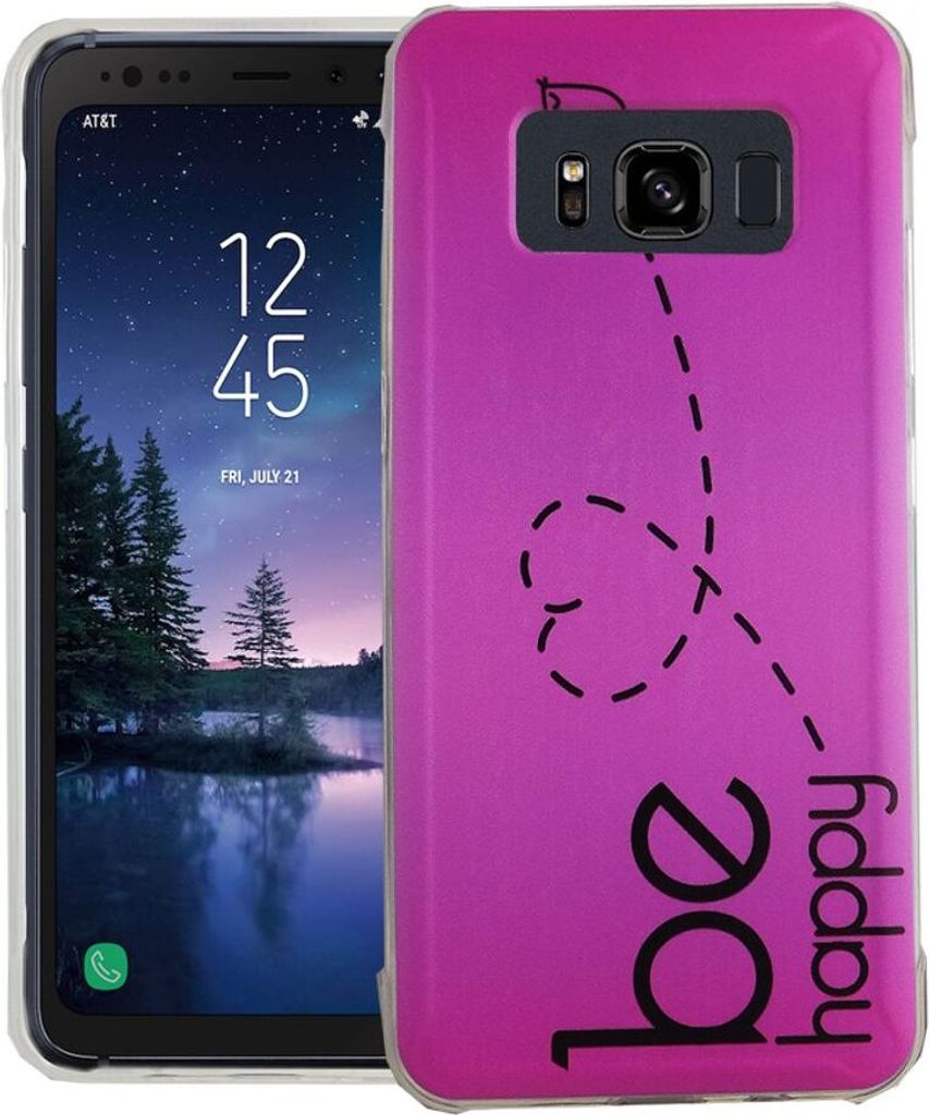 Handy Hülle für Samsung Galaxy S8 Active Cover Case Schutz Tasche Motiv Slim Silikon TPU Be Happy Pink