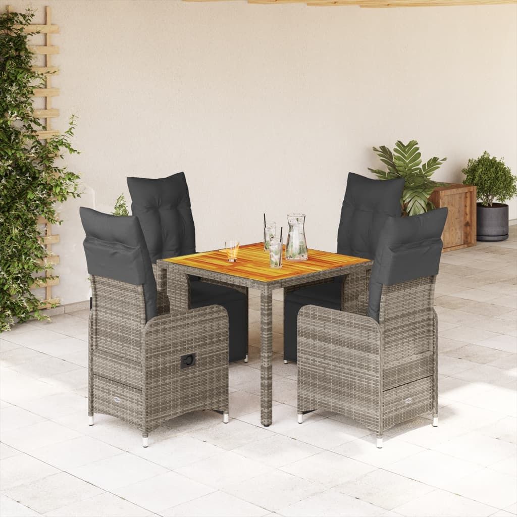 Möbel 5-tlg. Garten-Bistro-Set mit Kissen Grau Poly Rattan - Sitzgruppe 3277158