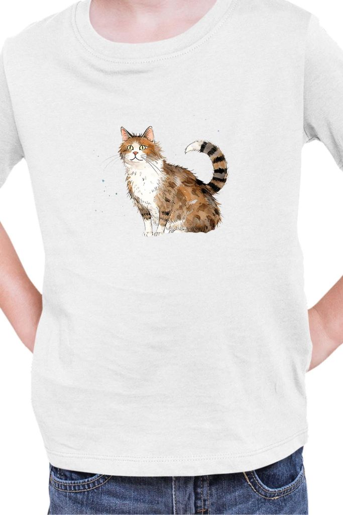 Kinder T-Shirt Funny Cats Breeds Aegean Cat 008, 5-6 Jahr - 116 / Weiß