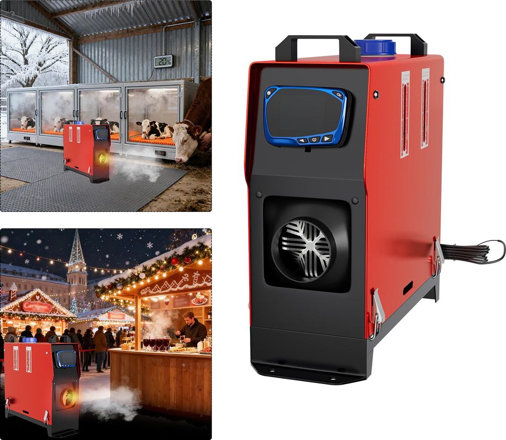 UISEBRT 8kW 12V Diesel-Lüfterheizer, Dieselheizung, Heizgerät mit LCD-Display – Heizgerät für Werkstatt, Lager, Stall, Gewächshaus, Camping,...