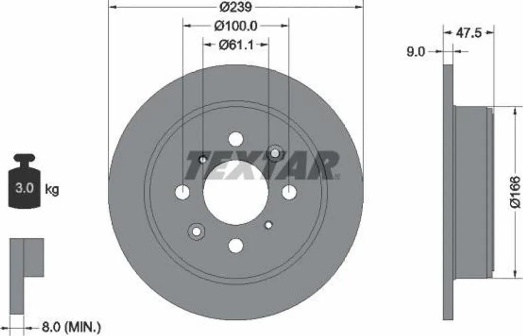 Disque de frein Textar 92077903 pour Honda Civic et Jazz - OE 42510SS1000
