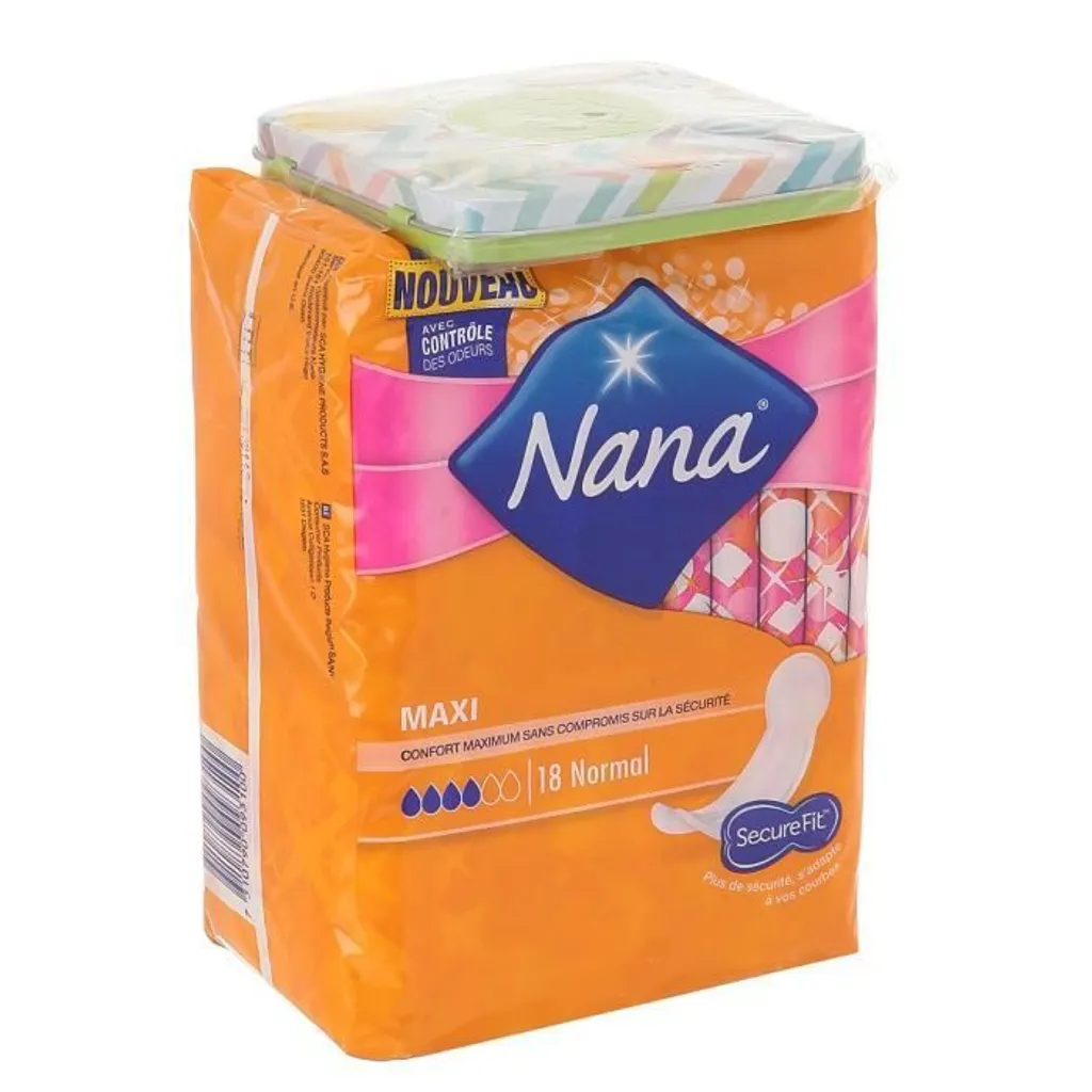 Serviettes hygiéniques Nana Maxi Normal x18 anti-fuites pour rester au sec