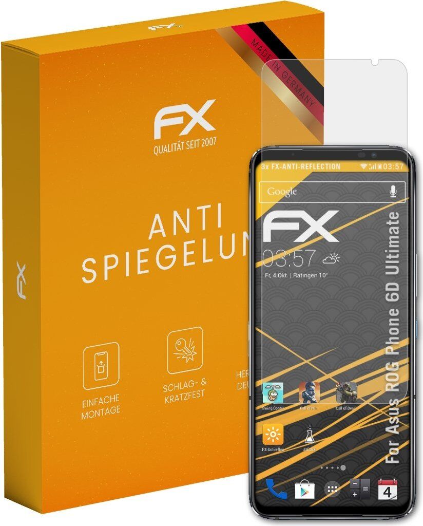 atFoliX FX-Antireflex 3x Schutzfolie kompatibel mit Asus ROG Phone 6D Ultimate Displayfolie