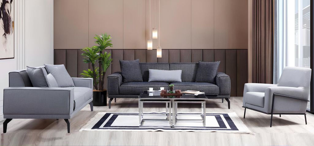 Grau Sofagarnitur Komplette Couchgarnitur Polstersofa Stoffsofa Sofa