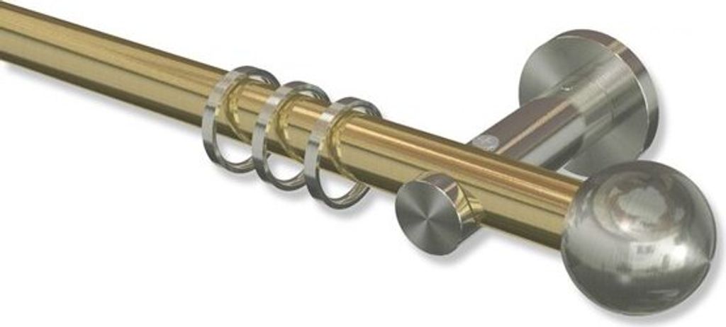 Interdeco Gardinenstange, Vorhangstange Messing-Optik / Edelstahl-Optik Modell Platon Luino, 20 mm Ø 1-läufig, 360 cm (geteilt)