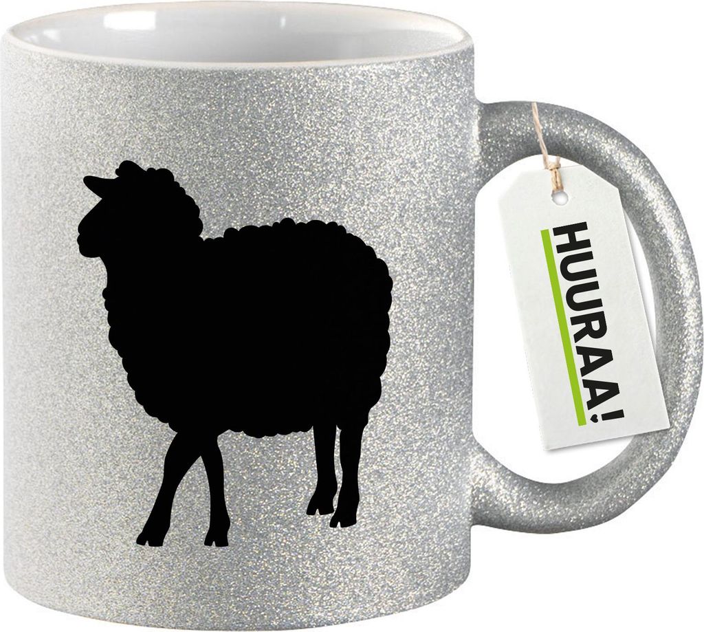 Huuraa Glitzertasse Schaf Silhouette 330ml Silber Keramik Kaffeebecher Geschenkidee