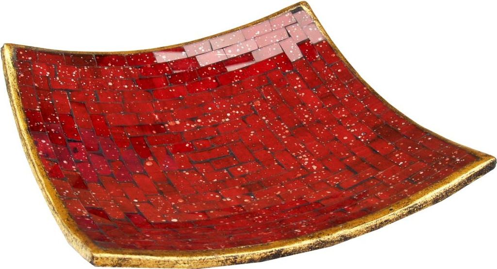 Eckige Mosaikschale, Untersetzer, Dekoschale, Handgearbeitete Keramik & Glas Obst Schale - Design 1, Rot, Keramik,Glas, Größe: Mittel (25*25 cm)