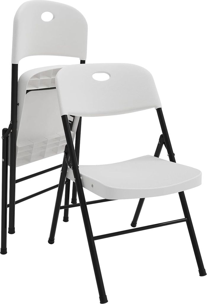 2x Klappstühle Klappbarer Kunststoff-Stuhl Esszimmerstuhl Stapelstuhl Balkonstuhl gepolsterter Sitz für Terrasse & Balkon 56x49x80cm Metallgestell