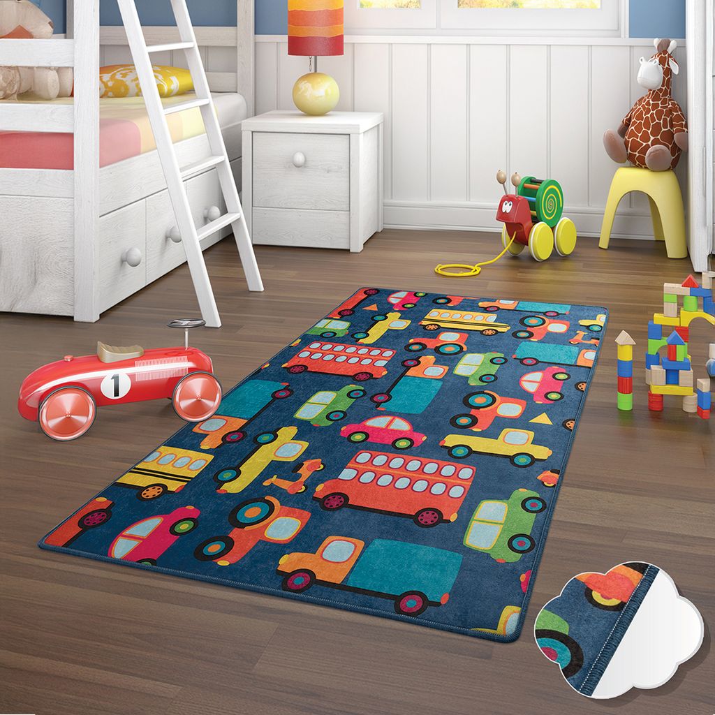 Bosdela Kinder- und Babyteppiche – Vielfältige Designvariationen für jeden Spielraum 100x160 cmCars Blue