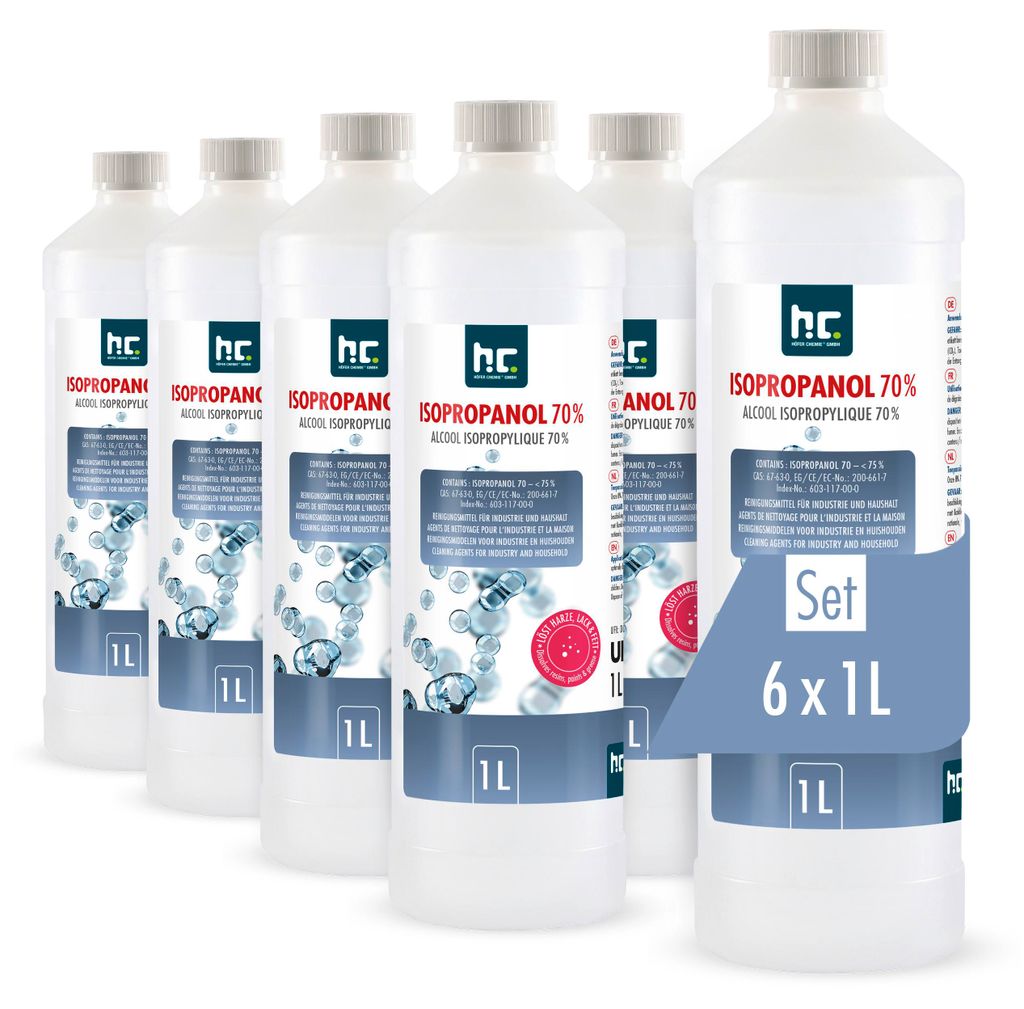 1 L Isopropanol 70% befreit Oberflächen von Verschmutzungen, als Lösungsmittel für Fette, Harze, Lacke, Tinte
