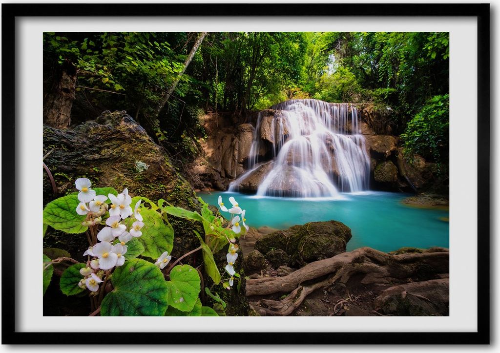 Bild - Bilder - Bilderrahmen - 70 cm x 50 cm - MDF-Rahmen, Wandkunst Wasserfall Thailand