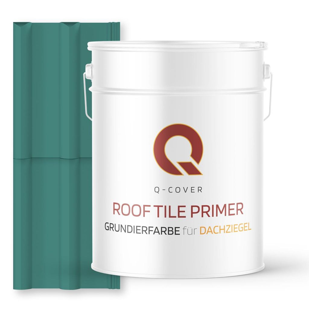 Grundierfarbe für Dachziegel Minttürkis RAL 6033 10 L | wetterfeste Dachbeschichtung | für Ziegel, Beton, Eternit | UV-beständig | Q-COVER