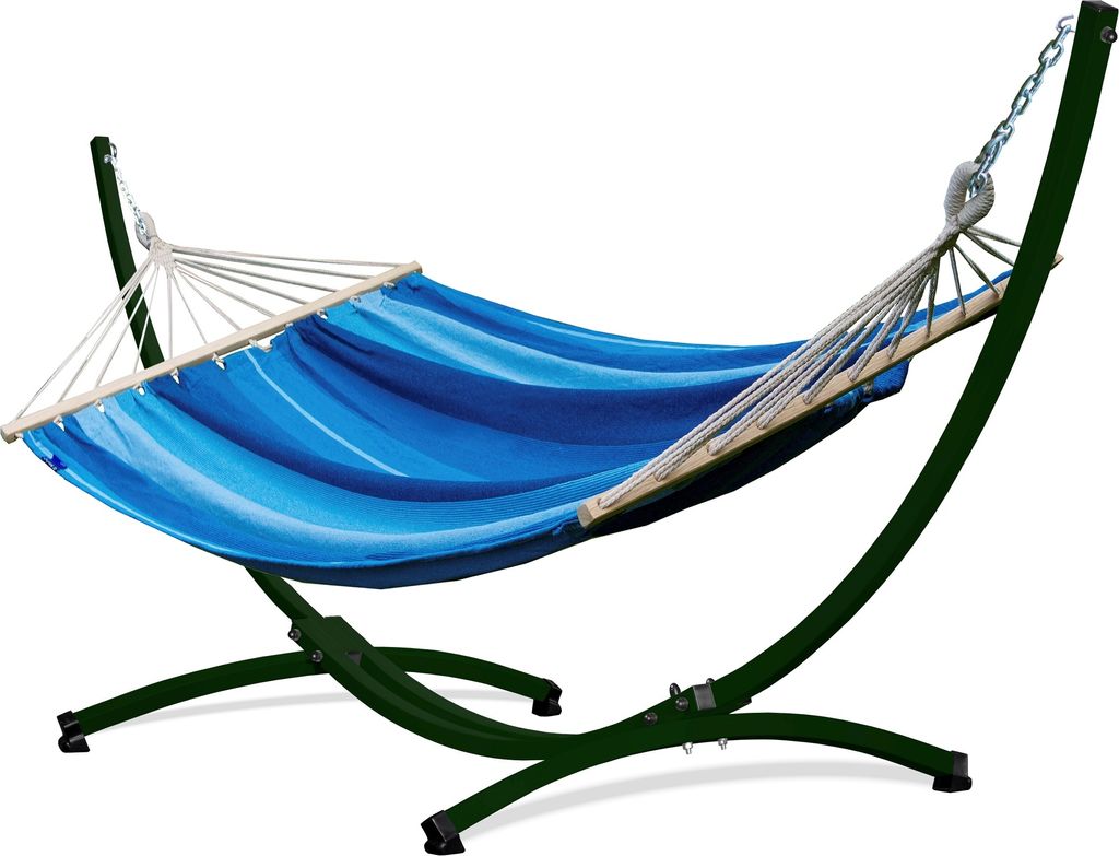 Potenza Outdoor Hängematte mit Gestell für 2 Personen I Stabhängematte XXL 220x160, 200kg I Grün Hängemattengestell 220kg Wetterfest