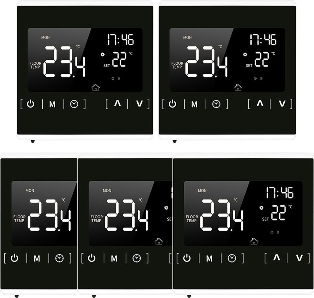 5X Smart Digital Raumthermostat LCD Touchscreen Thermostat Wandthermostat für 16A Elektroheizung Fußbodenheizung Programmierbarer,Weißer Rand