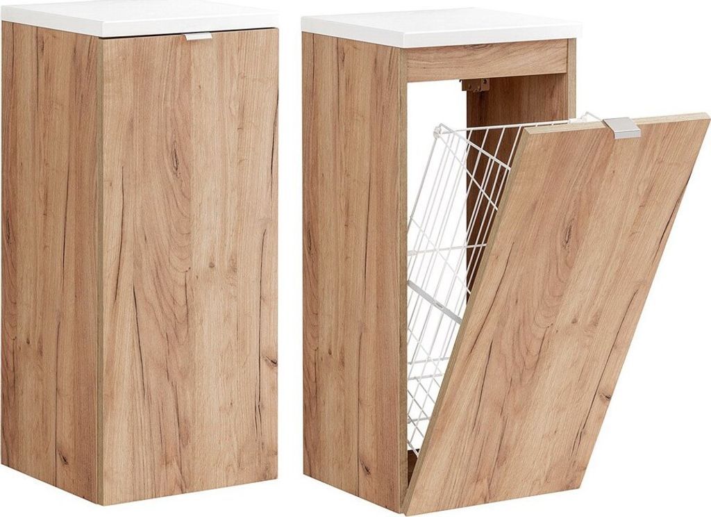 Badezimmer Unterschrank mit Wäschekorb TOSKANA-56 in Wotaneiche Nb. B/H/T ca. 35/80/35cm