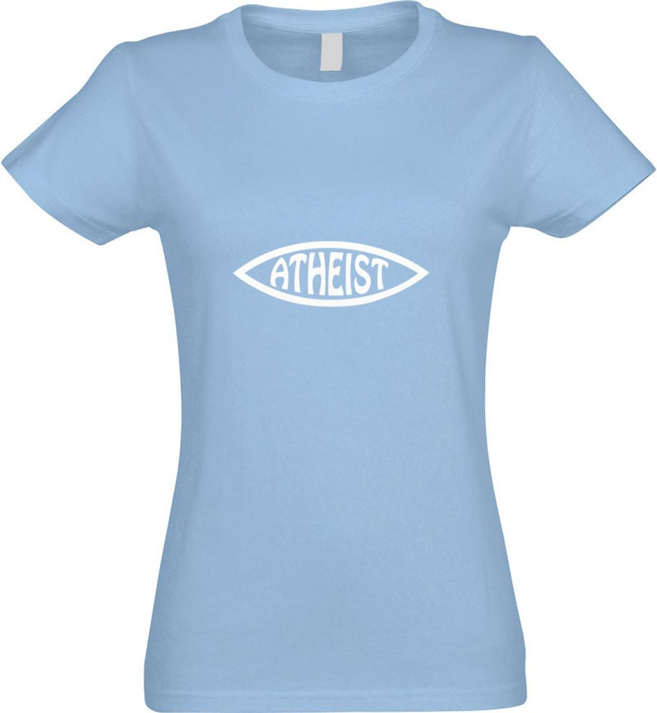 Kiwistar - T-Shirt tailliert - Damen - himmelblau - Atheist Fisch - mit Motiv Bedruckt - Funshirt Design - Sport - Freizeit - Damen - XXL