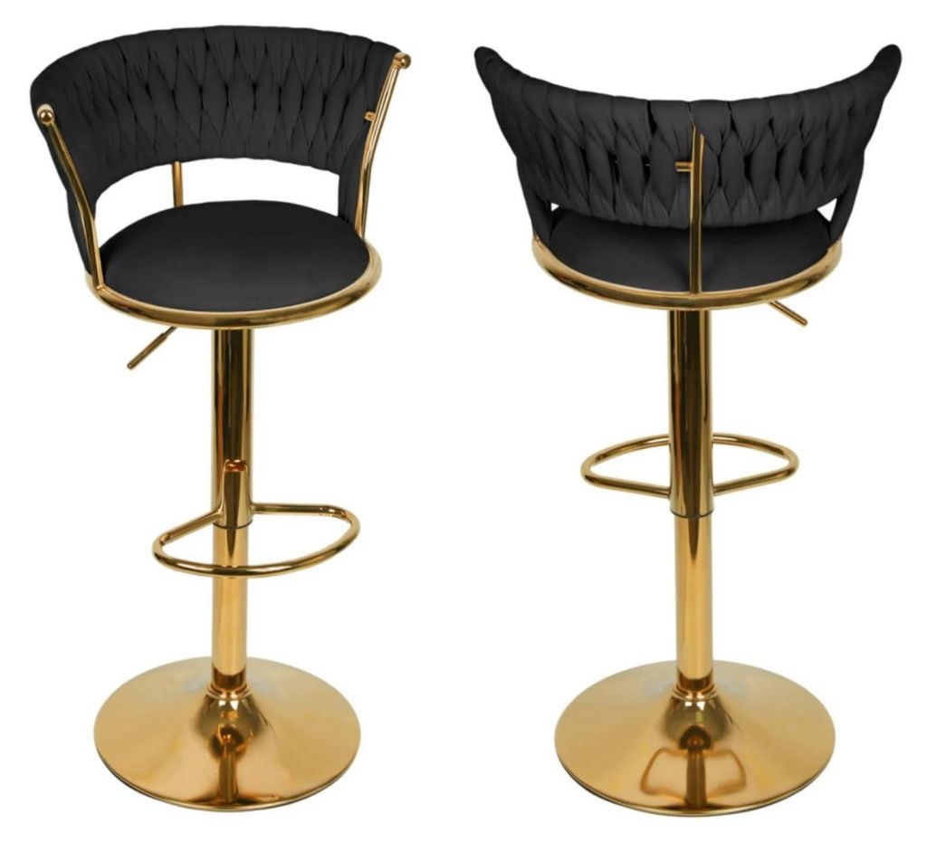 2er-Set Barhocker - Moderner Barstuhl - Gepolsterte Samtsitzfläche - Geflochtene Rückenlehne mit Fußstütze - Höhenverstellbar - Für Bar & Ess...