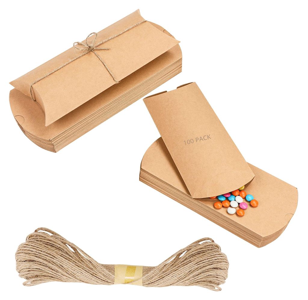 Belle Vous Kraftpapier Tüten Braune Kleine Geschenkbox mit Schnur (100Stk) - Vintage Geschenkkarton Klein, Schachteln für Hochzeit Gastgeschenk,