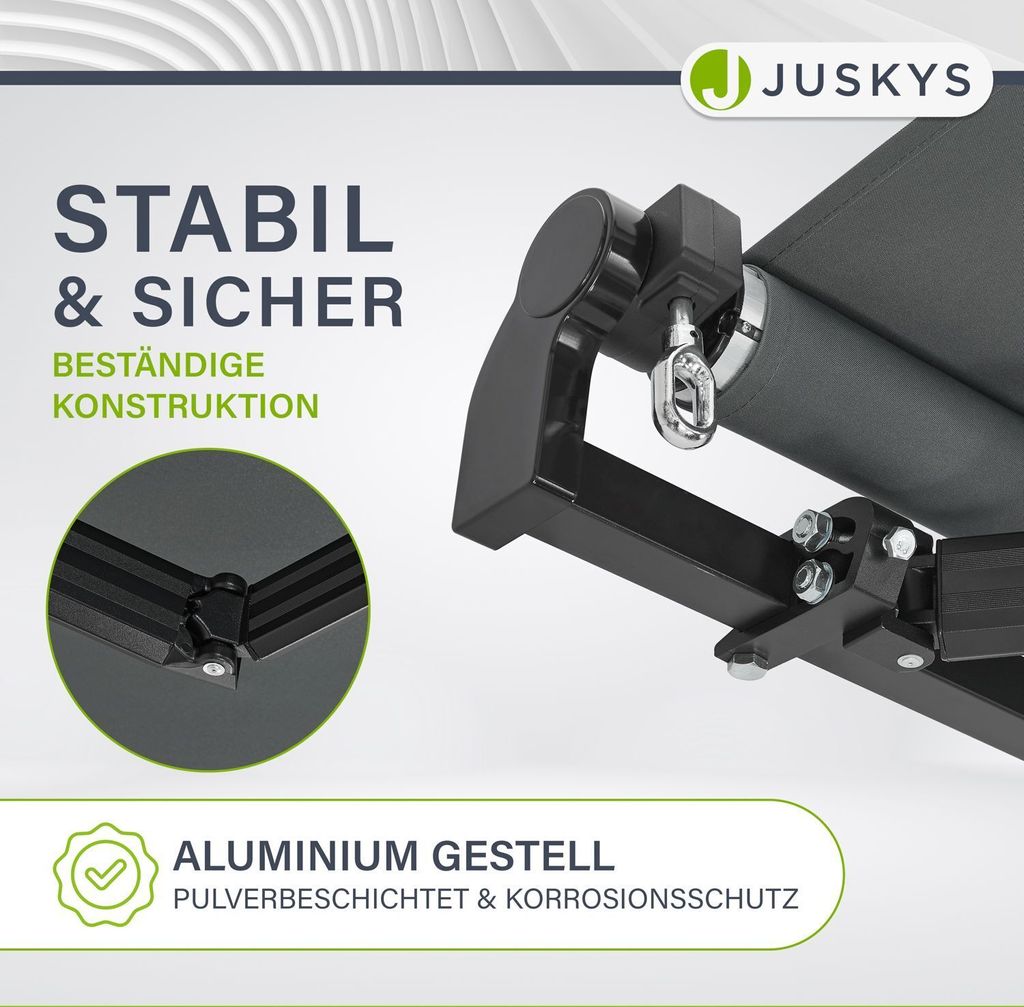 Juskys Markise 300 x 250 cm Grau - Gelenkarmmarkise